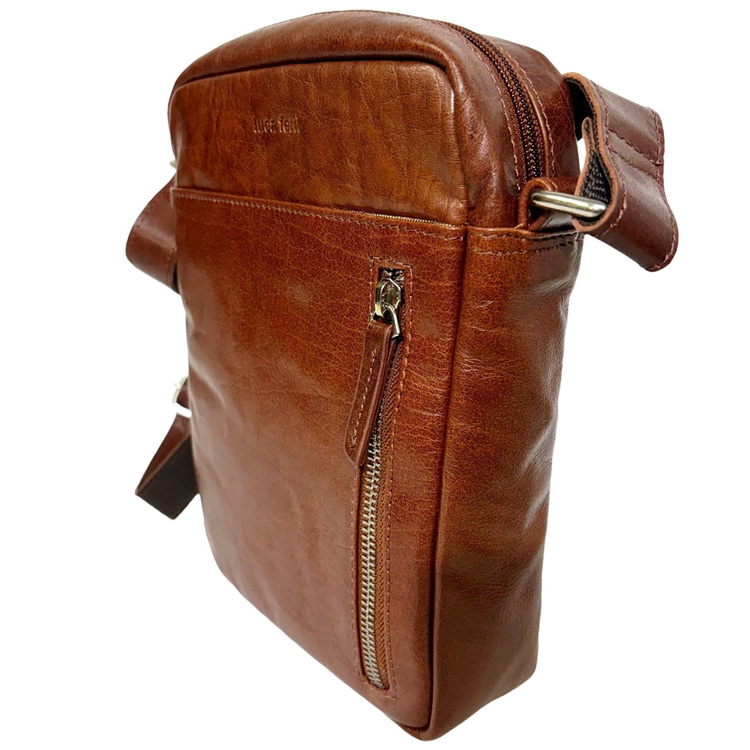 Luca Ferri Lyx Axelremsväska i Skinn Unisex Liten Brandy