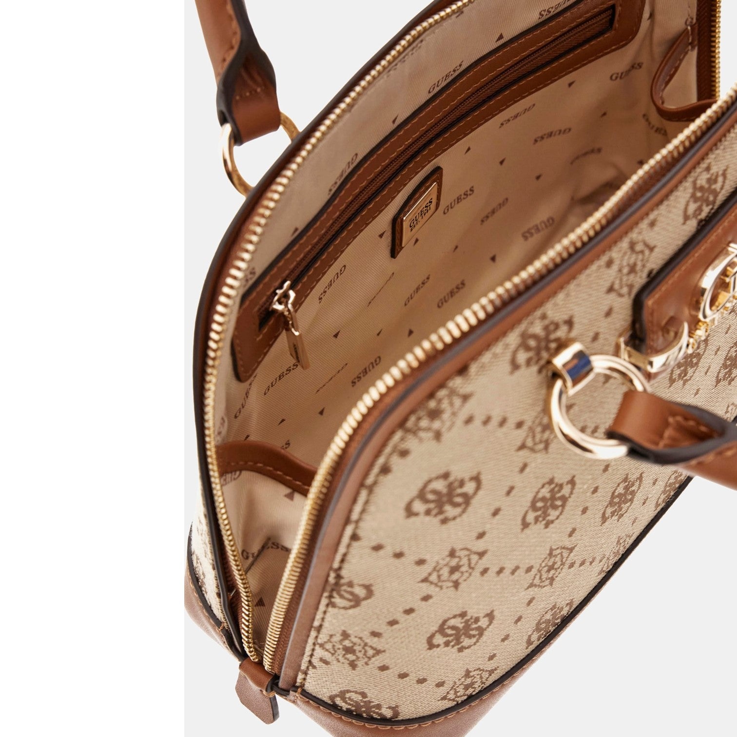 Guess Neda 4G Peony Handväska Liten Cognac